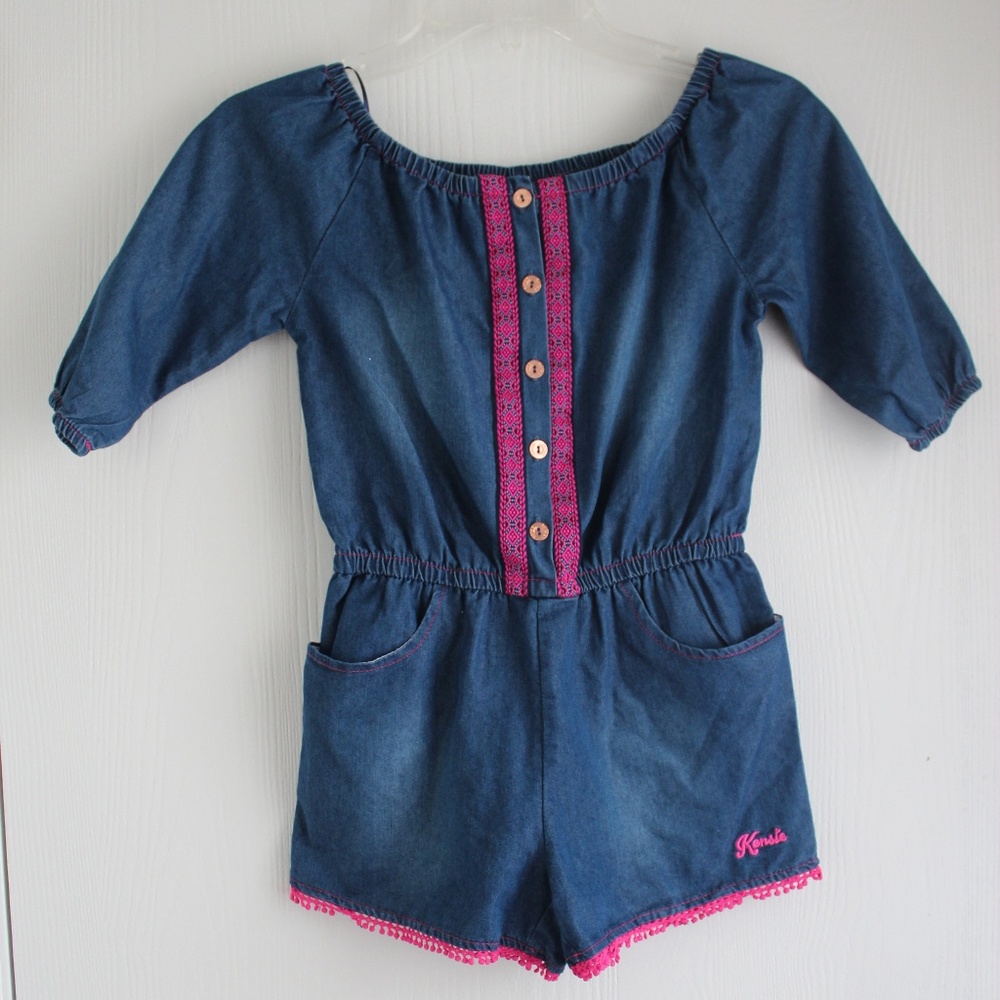 Kensie Denim Jean Shorts Romper Jumper 3/4 Sleeves